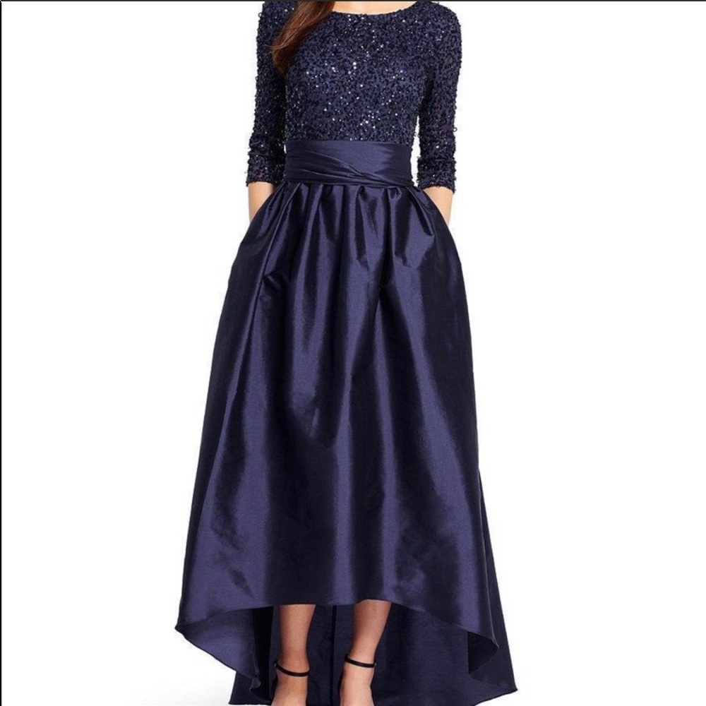 Adrianna Papell Sequined High Low Navy Blue Dress